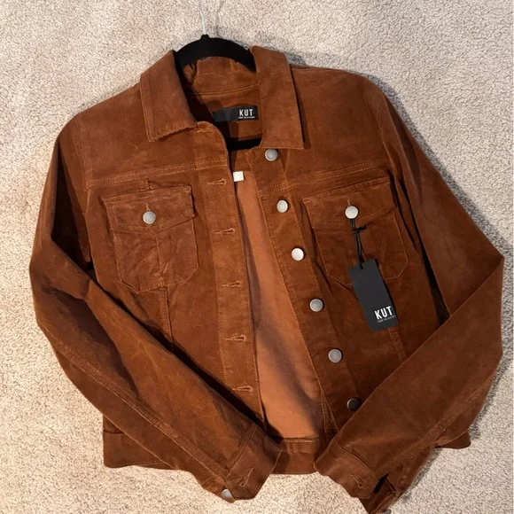 Amelia Corduroy Trucker Jacket In Cognac Kut From The Cloth - Picture 2 of 5